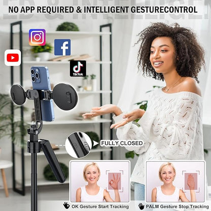 Face Tracking Tripod for iPhone with Light,70 inch Phone Tripod Holder with Remote,Travel Selfie Stick for Content Creator Vlog Live Stream Video Recording