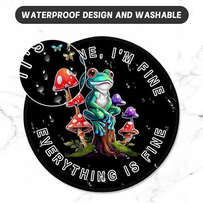 ITNRSIIET Round Mouse Pad with Stitched Edge Premium-Textured Waterproof Non-Slip Rubber Base Desktop Protection Mat Diameter 8.7 inches, Cute Frog