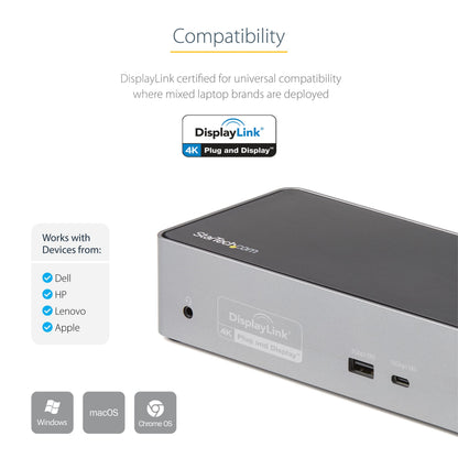 StarTech USB-C Quad 4K Dock, MacBook Pro/Air M1-M4 & Windows, 100W, DP HDMI