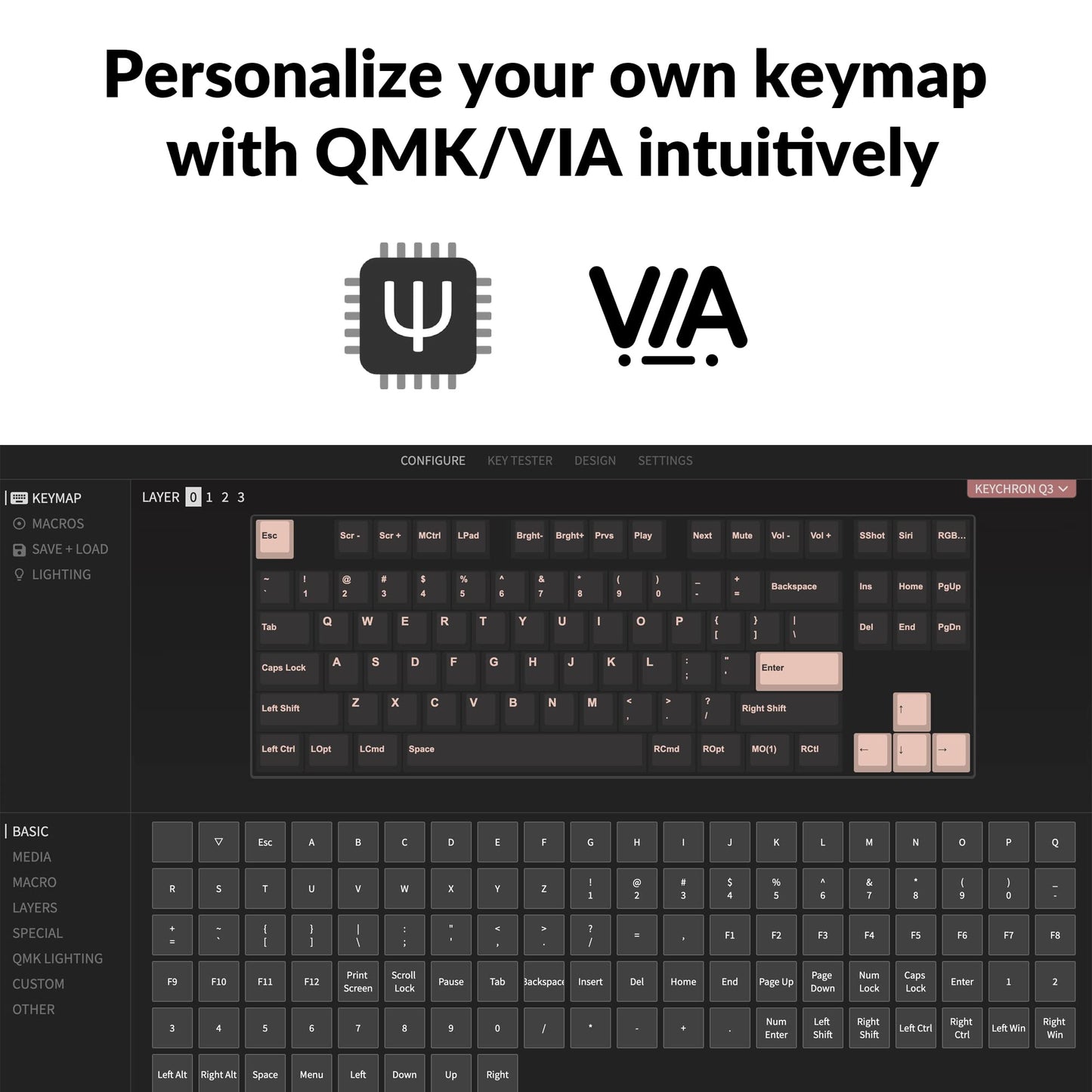 Keychron Q3 QMK/VIA Wired Custom Mechanical Keyboard, Full Aluminum TKL Layout, Programmable Macro with Hot-swappable Gateron G Pro Brown Switch, Compatible with Mac Windows Linux (Blue)