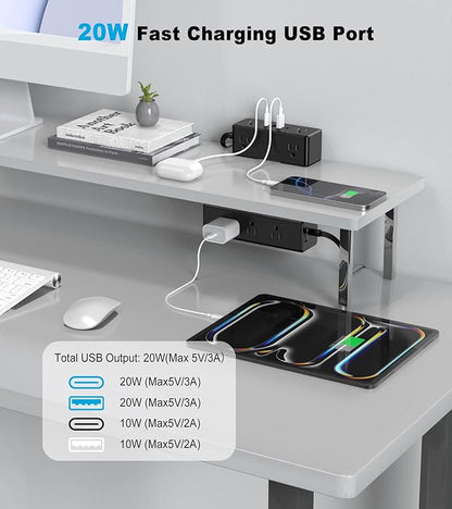 Dual Layer Desk Clamp Power Strip, Desktop Edge Mount Surge Protector with 4 USB Ports(2 USB-C) & 15 AC Outlets, Ultra Thin Flat Plug & 5FT Power Cord for Office Home(ETL Listed)