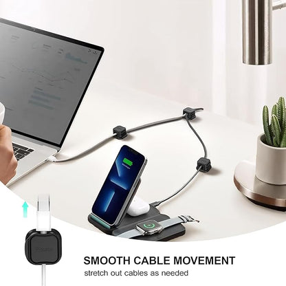 6 Pack Magnetic Cable Clip Organizer Cord Holder, Picozon Adhesive Cable Management, Wire Phone USB Charger Cable Holder Keeper Organizer for Car, Office Home Desktop, Wall, Night Table - Black