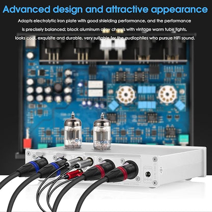 Douk Audio HiFi Vacuum Tube 7-Band EQ Preamp Equalizer XLR Pre-Amplifier Home (T8 PRO Silver)