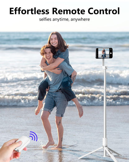 UBeesize Magnetic Tripod for iPhone with Remote, 64’’ Extendable Phone Stand for Video Recording/Vlogging, N52 Strong Holder for iPhone 12-15/Android, Portable Travel Selfie Stick Tripod(White)