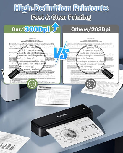 Phomemo M834 Portable Printer Wireless for Travel Upgraded, Bluetooth Thermal Printer 8.5" x 11"&A4, Compatible with iOS,Android & PC,Inkless Mobile Printers for Travel,Office,School,Home,Black