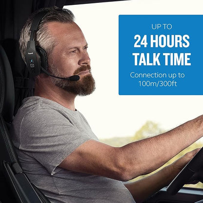 BlueParrott B550-XT Mono Bluetooth Wireless Headphones 96% Noise Canceling Over Head Trucker Headset with Mic, 100% Voice Control, IP54-Rated Protection, 24 hrs. Talk Time, Black