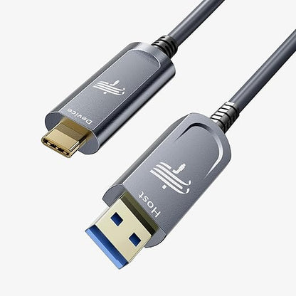 Fiber Optic USB A to USB C Cable(50ft),High Speed 10Gbps USB 3.2 Gen2 Active Optical Cable for VR, Webcam, Laptop,Camera,Projector etc,Grey