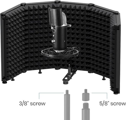 Moukey Microphone Insulation Sound Insulation Sound Shield Isolation, 5 Sides Microphone Sound-Absorbing Foam Reflector for Recording Studio, Podcasts, Vocals and Broadcasting