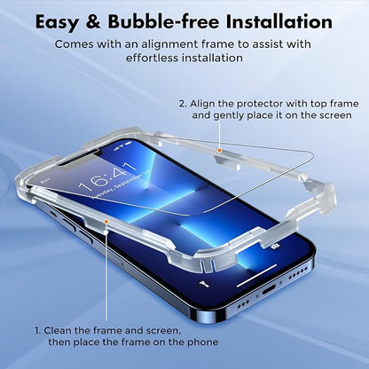 UNBREAKcable Screen Protector for iPhone 14/13/13 Pro [2-Pack] Double Shatterproof Tempered Glass [Easy Installation Frame] [9H Hardness] [99.99% HD Clear] [Bubble Free] for Apple 14/13/13 Pro 6.1''