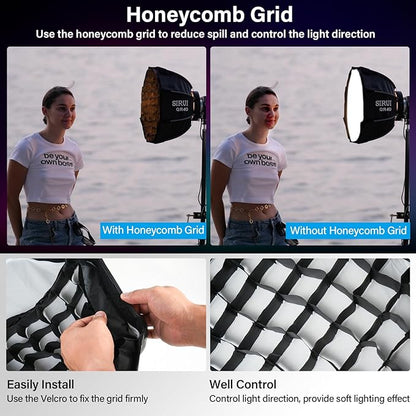 SIRUI 15.7"/40cm Mini Quick Set-Up Foldable Softbox, Quick Release with Diffuser Grid Bad for Video Continuous Lighting Compatible with C150X Series, QR40
