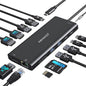 USB C Docking Station 3 Monitors USBC Hub Laptop Dual Monitor Multiport Adapter Dock Dongle,USBC to 2 HDMI,4K DisplayPort,PD Charging,Ethernet,7 USB-C/A Ports,SD/TF,Audio for Dell/HP/Lenovo(Black)