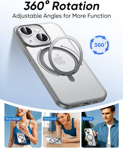MAGIC JOHN 360° Rotatable Magnetic Invisible Stand for iPhone 14/iPhone 13 Case [Anti-Slip Grip] [Compatible with MagSafe] 16FT Shockof for iPhone 14/13 Case with Kickstand, Gray