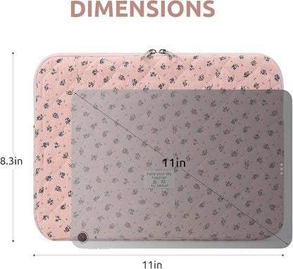 Puffy Laptop Sleeve 13-15.6 Inch Cute Quilted Laptop Protective Case Padded Floral Computer Sleeve for MacBook (A-Dark Pink, 11 Inch)