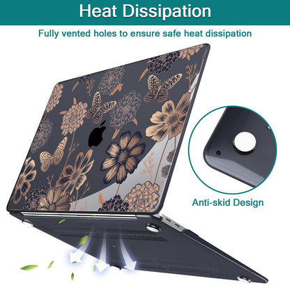 Teryeefi for MacBook Air 13 inch Case 2021 2020 2019 2018 Release (Model A2337 A2179 A1932 Retina Display with Touch ID), Plastic Hard Shell Case & Keyboard Cover for MacBook Air 13 M1, Gold Flowers