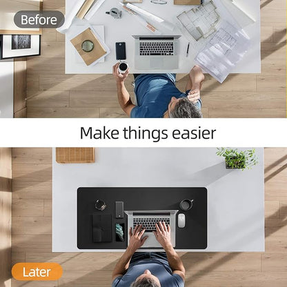YSAGi Desk Mat, Desk Pad, Waterproof Desk Pad, 35.4" x 17" Laptop Leather Desk Pad Protector, Large Leather Desk Blotter for Keyboard and Mouse, Dual-Sided Desk Writing Pad for Office and Home (Black)