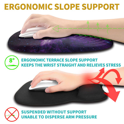 Hokafenle Ergonomic Mouse Pad Wrist Support with Stepped-Wedge Design, Wrist Rest Pain Relief Mousepad Filled with Memory Foam, Carpal Tunnel Mousepad for Wireless Mouse(12x8 inch, Galaxy)