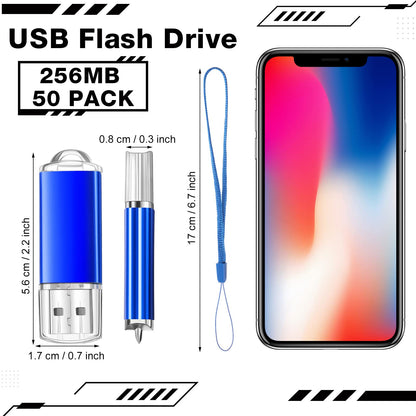 Hoteam 50 Pack USB 2.0 Flash Drives Bulk Blue Portable Thumb Drive with Hat USB Sticks Bulk with 50 Pcs Lanyards for Data Storage File Sharing Commercial Gift(256MB)