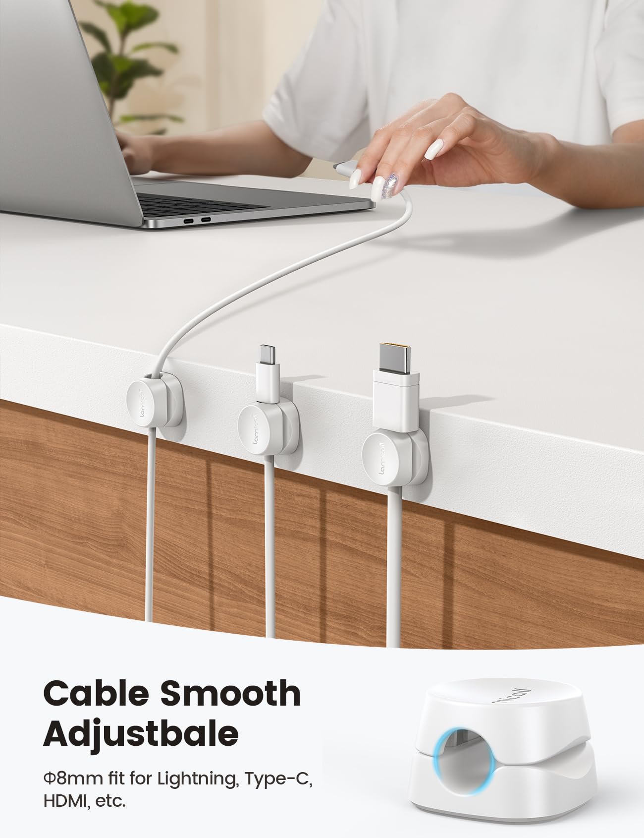 Lamicall 8 Pack Cord Organizer, [1s Lock] Cable Management Clips