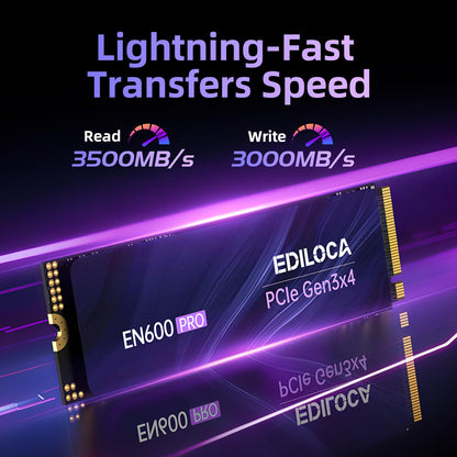 Ediloca EN600 PRO SSD 2TB PCIe 3.0 Gen 3x4, NVMe M.2 2280, Up to 3200MB/s, Internal Solid State Drive, SLC Cache 3D NAND TLC, Graphene Cooling Sticker, Storage for PC, Desktop and Laptops