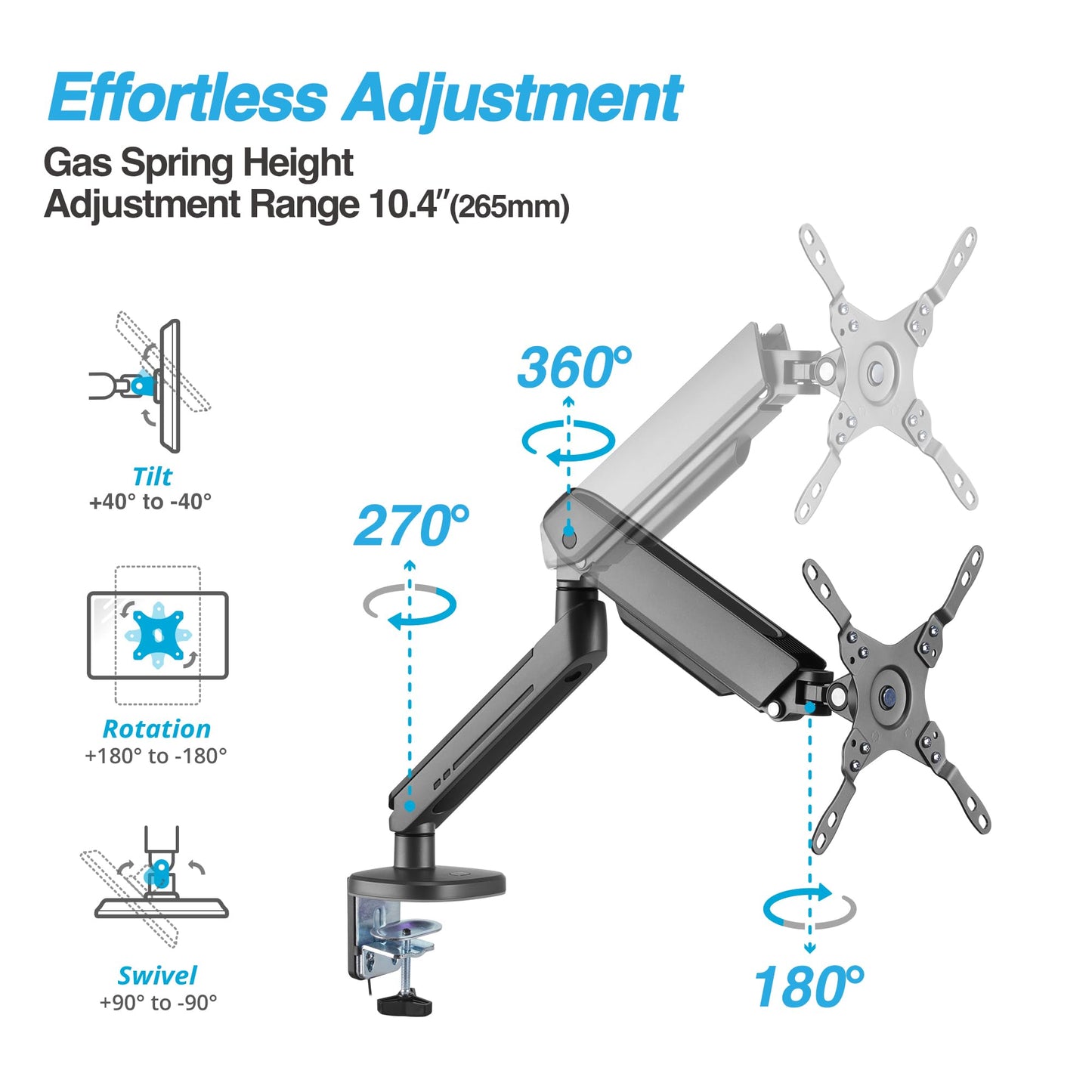 AVLT Single 27”-45” RGB Gaming Monitor Arm Desk Mount - Dark Gray