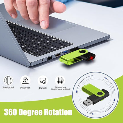 EASTBULLUSB Flash Drive Bulk 4GB 20 Pack with Lanyards USB 2.0 Thumb Drive Bulk Memory Stick Swivel Pen Drive for Storage and Backup 4GB 20 Pack, Green