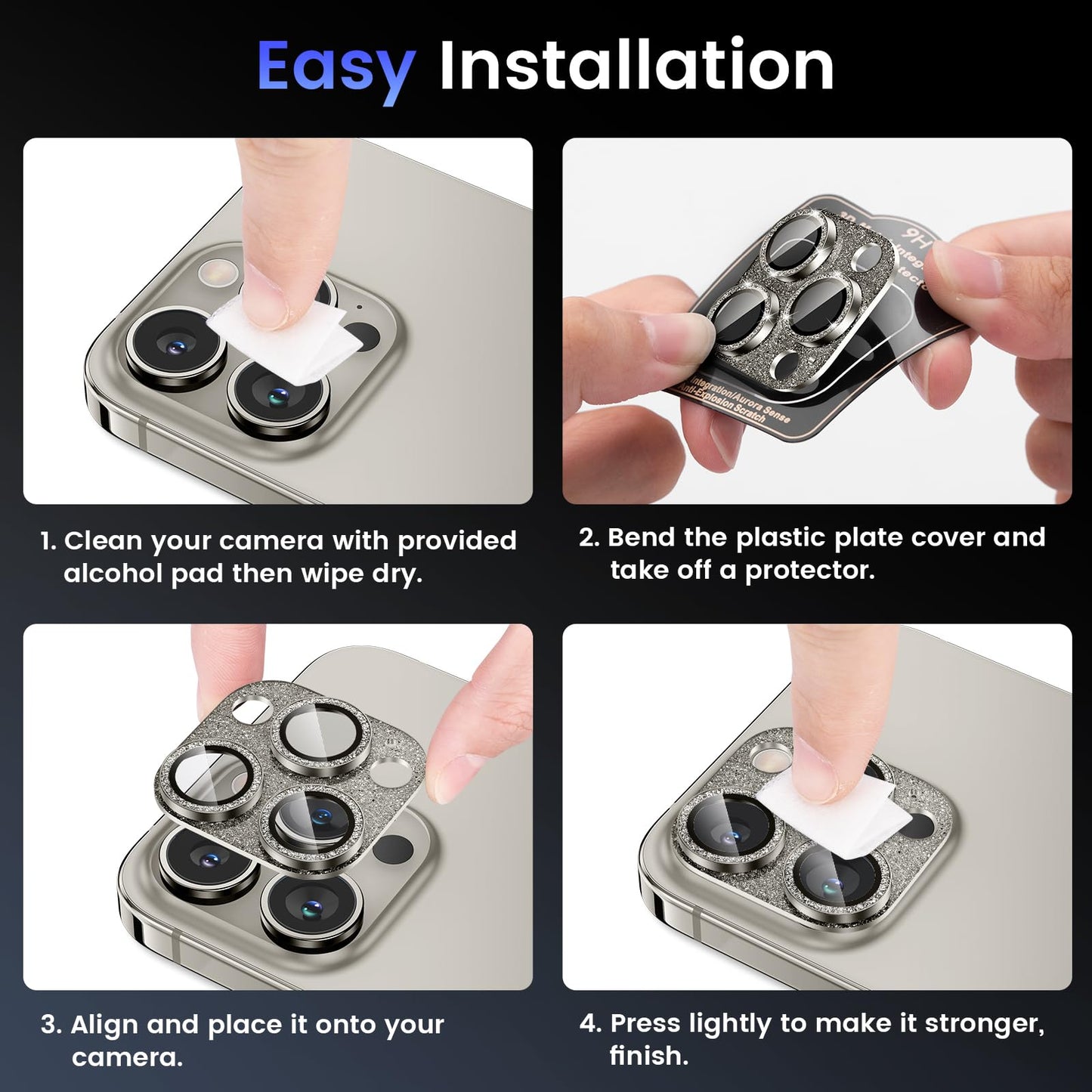 Tensea for iPhone 16 Pro/iPhone 16 Pro Max/iPhone 14 Pro/iPhone 14 Pro Max Camera Lens Protector, Metal Aluminum Alloy Tempered Glass Cover Camera Screen Protector Accessories, Case Friendly