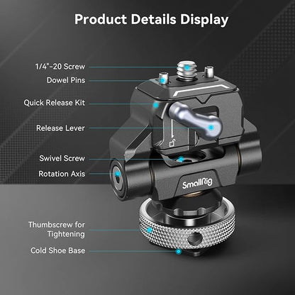 SmallRig Quick Release Camera Monitor Mount with Cold Shoe, Supports Swivel 360° and Tilt 170° Adjustable, Drop-in HawkLock Camera Hot Cold Shoe Monitor Holder for 5" & 7" Monitor - 3514C