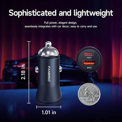 60W Car Charger USB C Fast Charge, Aluminum Dual Port Cigarette Lighter Adapter, Car Phone Charger for iPhone 16/15/14 Pro Max Plus, iPad, Samsung Galaxy S24/S23/S22 & More