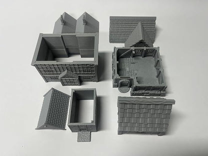 Paintable Tabletop Miniature Little Town Building Terrains Compatible with RPG War Games - 18mm Scale Dioramas Building Set Scenery with Medieval Architecture Style by HAUTICO (HVillageHouses2-1)
