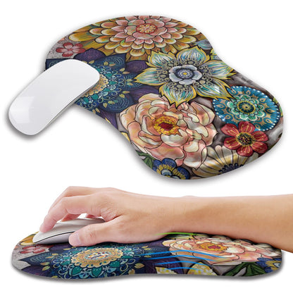 Kuosgm Ergonomic Mouse Pad Wrist Support with Memory Foam Massage Bulge, Carpal Tunnel Pain Relief Mousepad Wrist Rest for Mouse(12x8 inch, Blooming)
