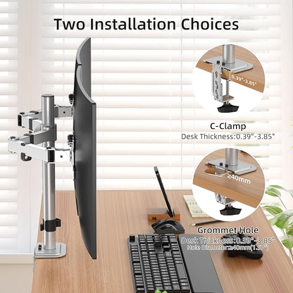 Suptek Dual Monitor Desk Mount, Adjustable Dual Monitor Arm for 2 Monitor Screens up to 42 inch, Extra Tall 15.75" Pole Monitor Stand for Desk, Holds up to 22 lbs,Silver(MD9442LS)