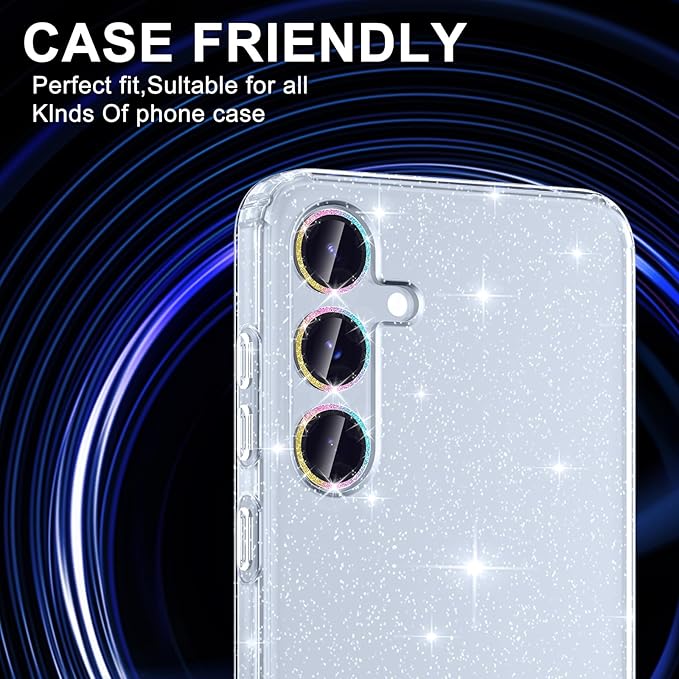 for Samsung Galaxy S25 Plus Camera Lens Protector, Individual Metal Ring Tempered Glass Lens Cover, [Strong Adsorption] Scratch Resistant Ultra-Thin HD Clear Lens Cover, 1 Set-Colorful Sparkly