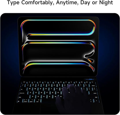 nimin Keyboard Case for iPad Pro 13 inch 2024 (M4),Multi-Touch Trackpad, Magnetic Attach, 7-Color Backlight, Auto Sleep/Wake, Obsidian Black