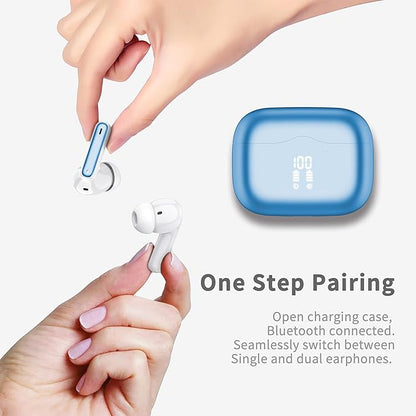 Wireless Earbuds, Bluetooth 5.4 Headphones in Ear with 4 ENC Noise Cancelling Mic, New Wireless Earphones HiFi Stereo Deep Bass 40H Playtime, In-Ear Bluetooth Earbuds LED Display IP7, USB-C, Lake Blue