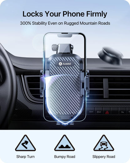 andobil Car Phone Holder, 2026 Military-Grade 89lbs Strongest Suction Phone Holders for Your Car Dashboard/Windshield/Vent Easy Clamp Car Phone Mount Stand for iPhone 17 16 15 14 13 Pro Max Samsung
