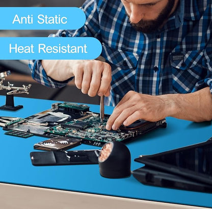 Anti-Static Mat Kits Includes Heat Resistant ESD Mats Anti Static Wrist Straps Grounding Cords Rubber Soldering Table ESD Pad for Computer PC Building Electronics Repair(2 Pack,17 x 25 in)
