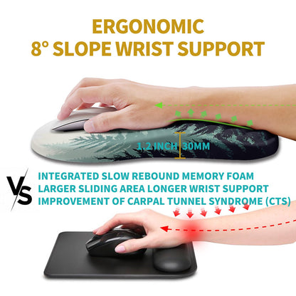 Hokafenle Ergonomic Mouse Pad Wrist Support, Wrist Rest Mousepad for Carpal Tunnel Pain Relief with Integrated Memory Foam Slope Massage Bulge (11.8x7.9 inch,Forest