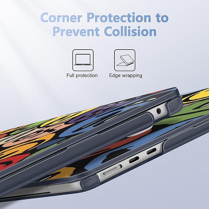 Case for MacBook Air 15 Inch 2025 2024 2023 Release M4 A3241 M3 A3114 M2 A2941, Hard Shell with Screen Protector & Keyboard Cover, Compatible with Touch ID, Happy Emoji
