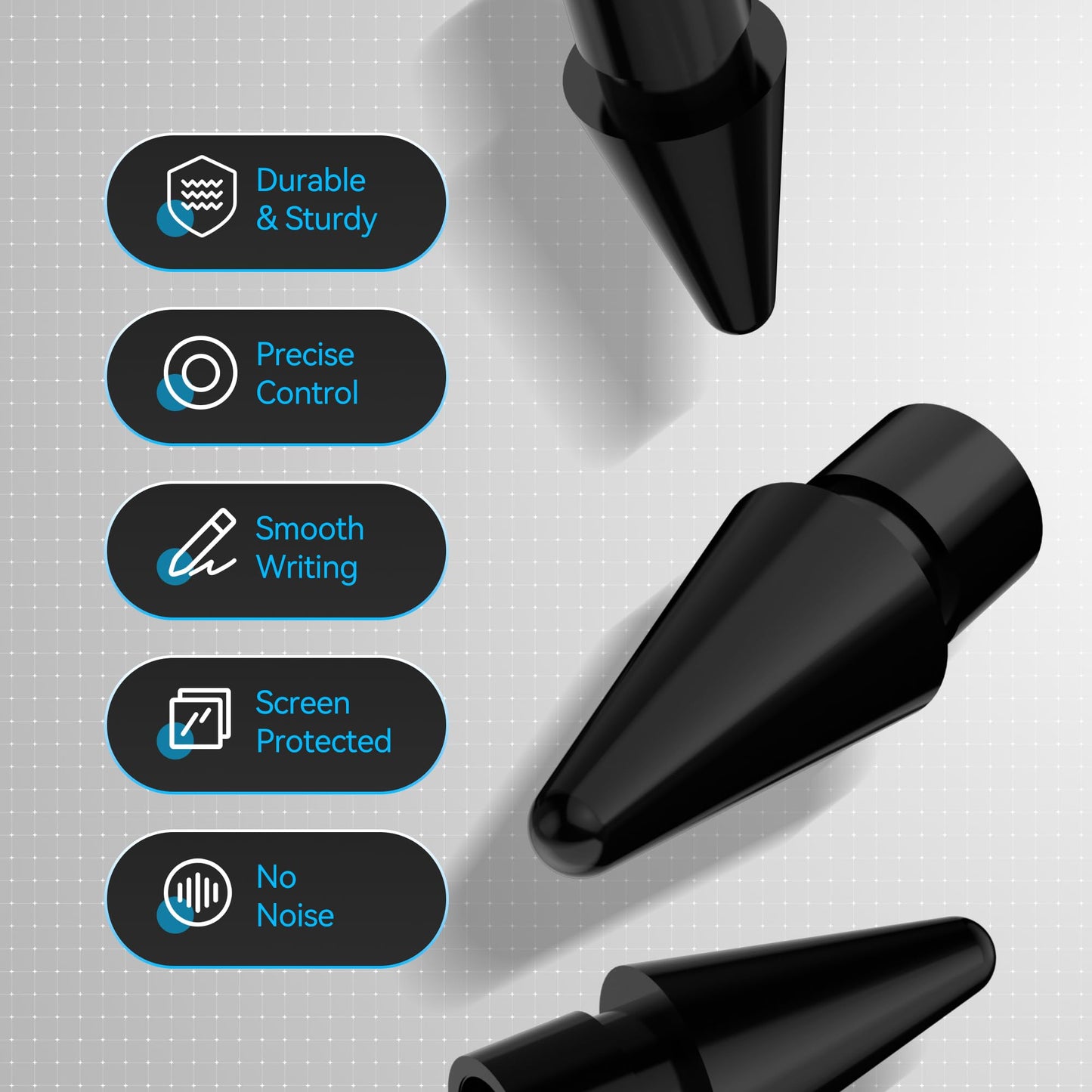 Penstudio Replacement Tips for Apple Pencil Pro 1st 2nd USB-C, 3 Pack Black