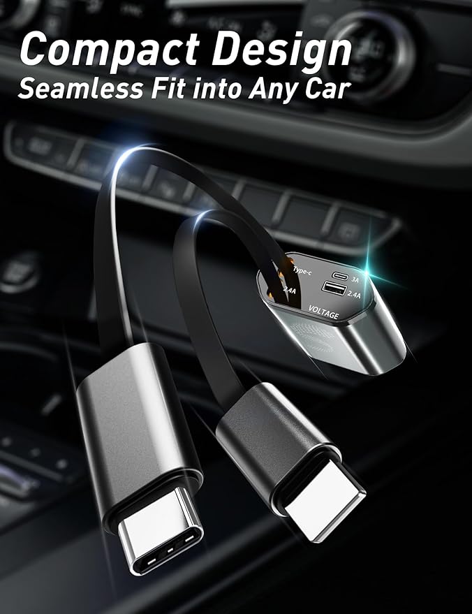 Retractable Car Charger USB C Fast Charging 120W, Car Accessories Cigarette Lighter Adapter Car Charger iPhone16 15 14 13 12 11 Car Essentials Gift for Travelers, Men, Women