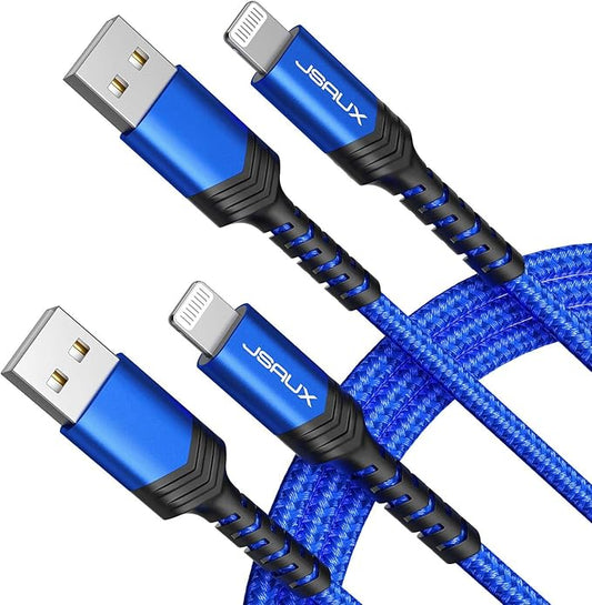 JSAUX for iPhone Charger Cable [2-Pack 6ft], MFi Certified Lightning Cable Fast Charging Charger Cable Compatible with iPhone 13 12 11 Xs Max X XR 8 7 6s 6 Plus 5, iPad, iPod - Blue
