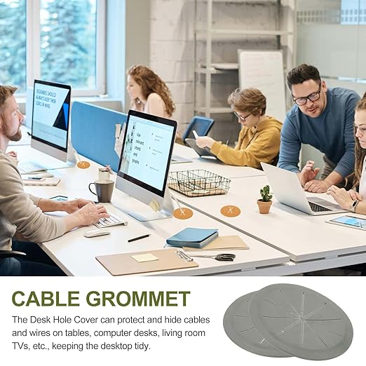 PATIKIL Desk Grommet 3-3/16", 4 Pcs Round Cable Grommet Cord Hole Cover with Adhesive Tape Flexible Table Wire Organizer for Office Home Table Countertop, Gray