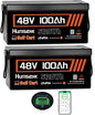 48V 100Ah LiFePO4 Lithium Battery Golf Cart with Bluetooth Group 8D, 15000+ Deep Cycle Battery, Built-in 200A BMS with Low-Temp Protection 2PACK