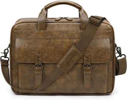 RAINSMORE Messenger Bag for Men 16 Inch Laptop Bag Vintage Leather Waterproof Laptop Briefcases Large Computer Satchel Bag