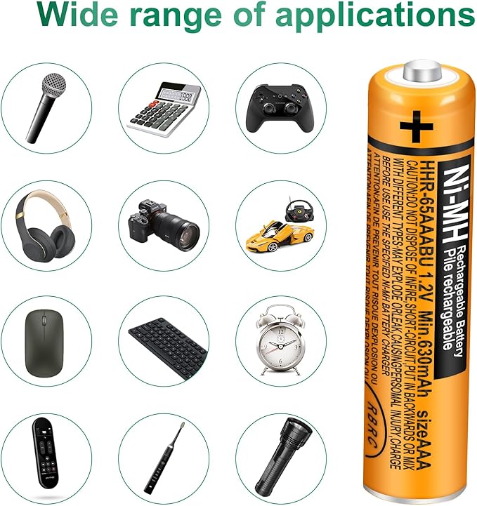 4 Pack HHR-65AAABU NI-MH Rechargeable Battery for Panasonic 1.2V 630mAh AAA Battery for Cordless Phones