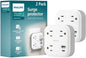 Philips EZFit 3-Outlet Surge Outlet Extender with USB, 1 USB-A, 1 Type-C, Adapter Spaced, Charging Station, 12W, 980 Joules, 2 Pack, White - SPP3605W/37