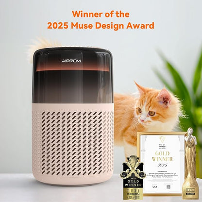 AIRROMI Air Purifier for Bedroom Home,HEPA Filter,Covers Upto 549 Ft²,Quiet 360°intake Air Cleaner with Fragrance ponge for Better Sleep,Night Light,Filters Smoke,Pet Dander,Allergies,Dust,A2005 Beige