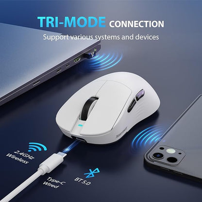 Transformers GM04 63g Lightweight Wireless Gaming Mouse, 12000 DPI, PAW3311 Sensor, 100h Battery Life, 2.4G/USB-C/Bluetooth Wireless Mouse with 5 Programmable Buttons for PC/Mac/Laptop(White)