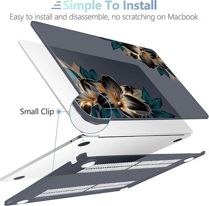 MEEgoodo for M4/M3/M2 MacBook Air 15.3 inch Case 2025 2024 2023, Case Fit Model (A3241/A3114/A2941) for MacBook Air 15 inch, Laptop Hard Shell with Keyboard Cover, Golden Lilies