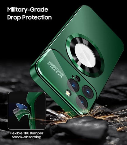 MAKAVO Magnetic for iPhone 12 Pro Max Case, Compatible with MagSafe, Built-in Camera Lens Protector, Logo View, Military Grade Drop Proof Phone Case Cover, Green